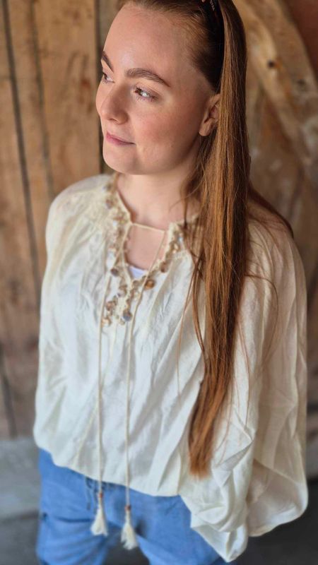  BOHO Bluse Ecru 