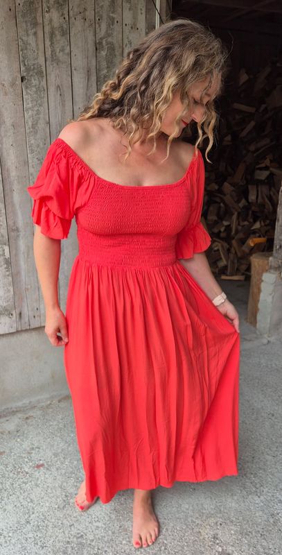 ROSE Smock Long Kjole Ensfarvet Corall