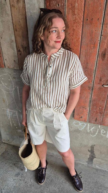 MELINA Linbluse Stripe Camel