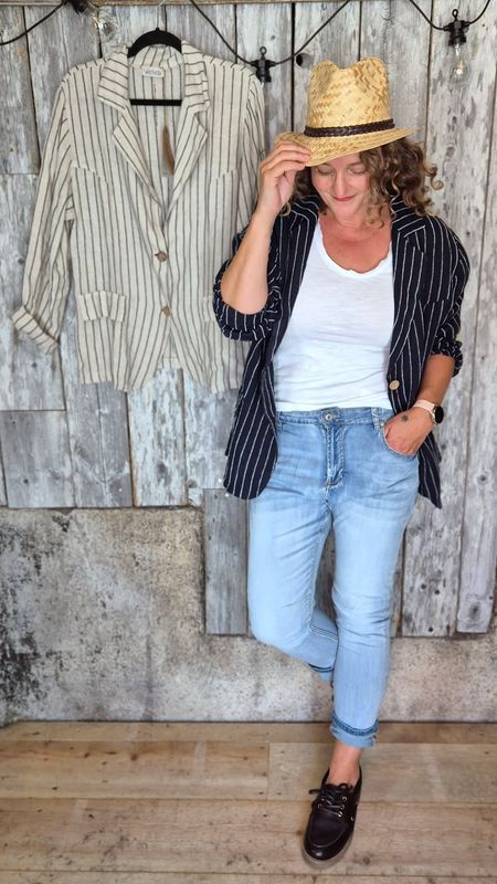 ATTITUDE City Linen Blazer, Navy