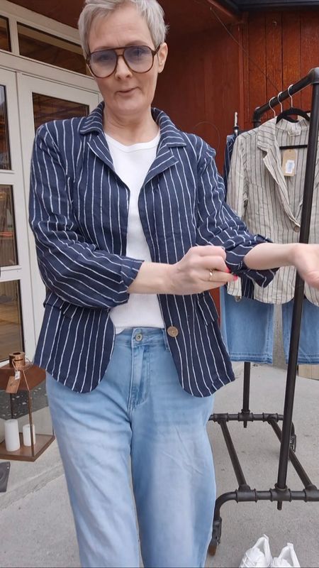 ATTITUDE City Linen Blazer, Navy