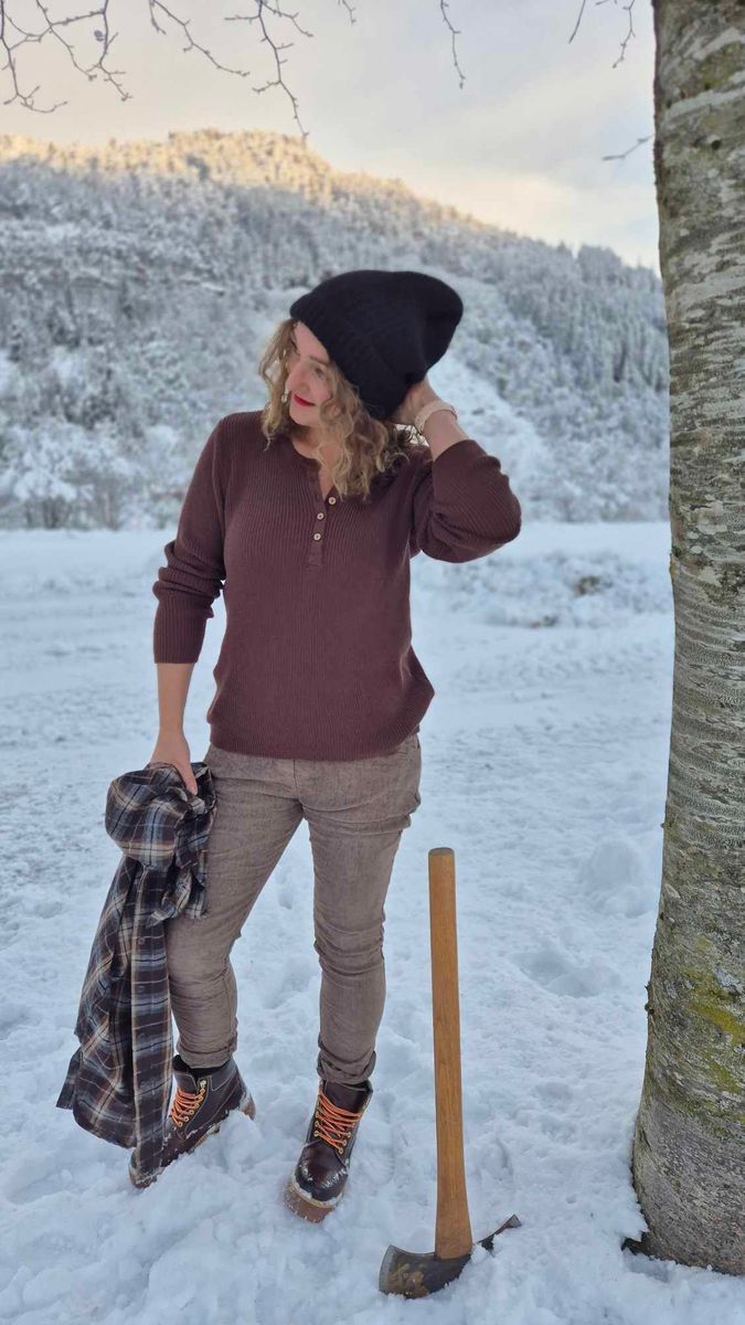 TESSA Strikket Bestefarstrøye Brun