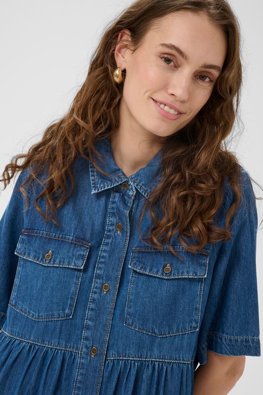 MONA Arpa Long Kjole Dark Blue Wash
