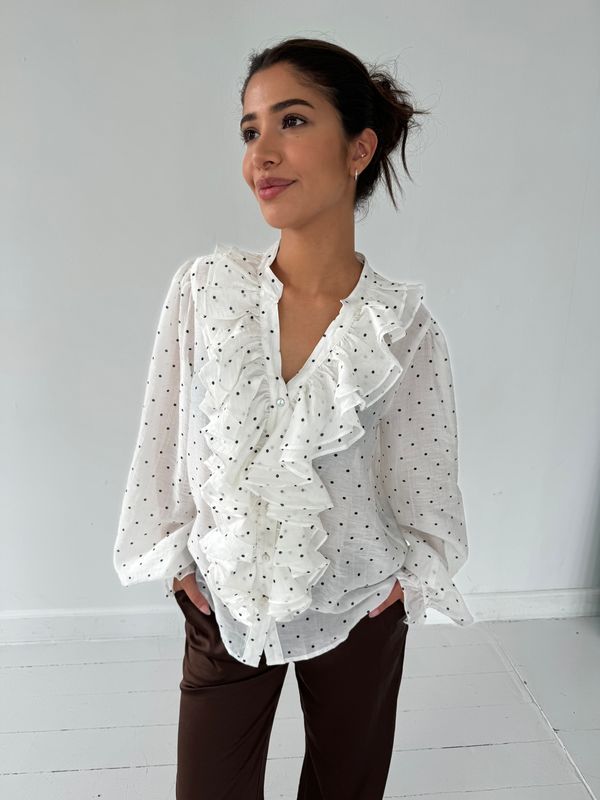 FRIDA Bluse White m Black Dot