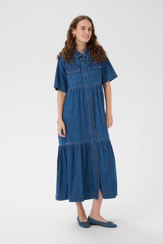 MONA Arpa Long Kjole Dark Blue Wash